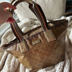 Authentic Vintage GUCCI GG Crystal Shoulder Tote PVC Leather Gold